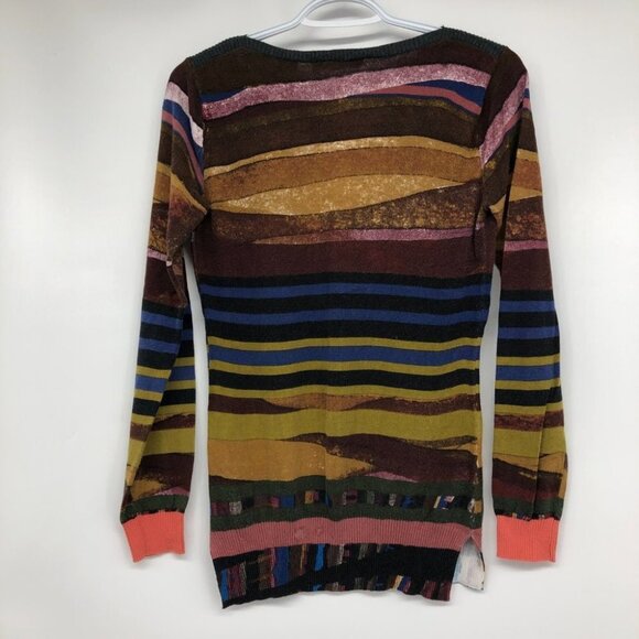 Desigual Multicolor Abstract Striped Rhinestone Tiger Lightweight Sweater size M - Picture 4 of 15